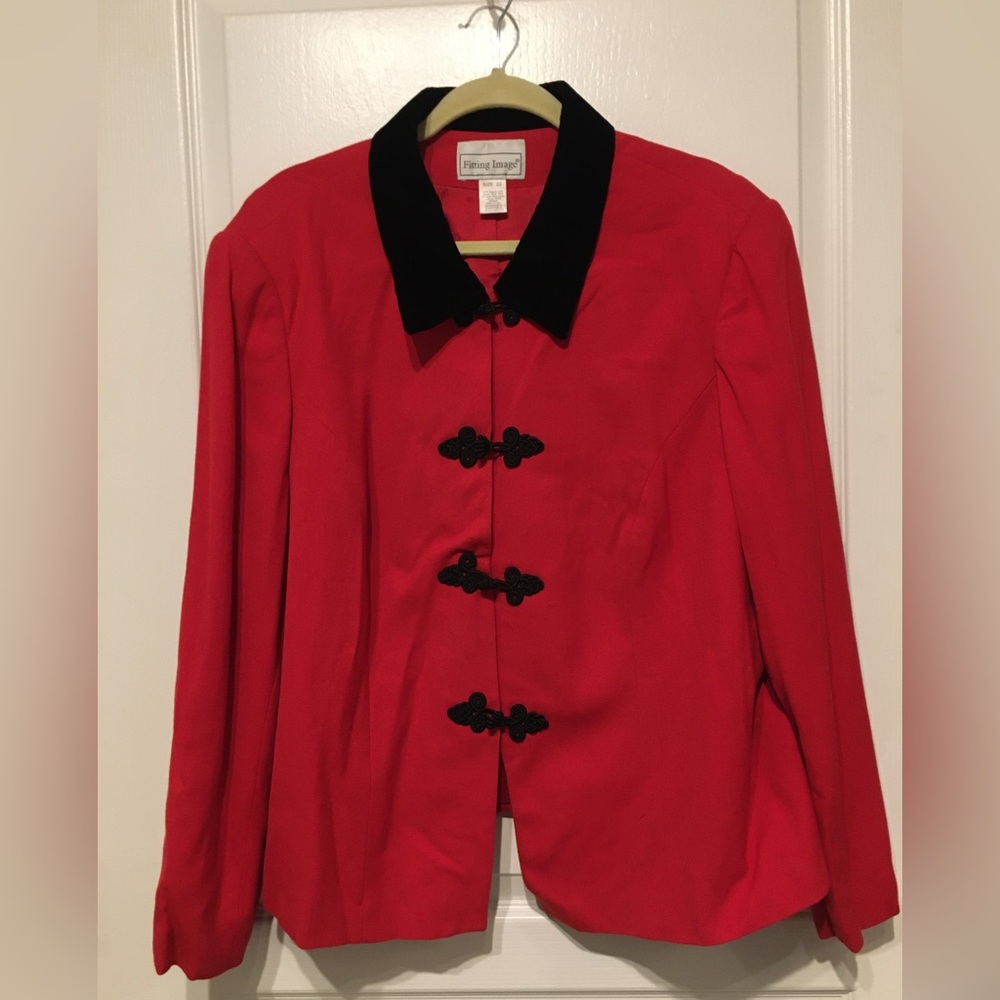 Red Jacket With Velvet Collar & Frog Closures Sz 22
